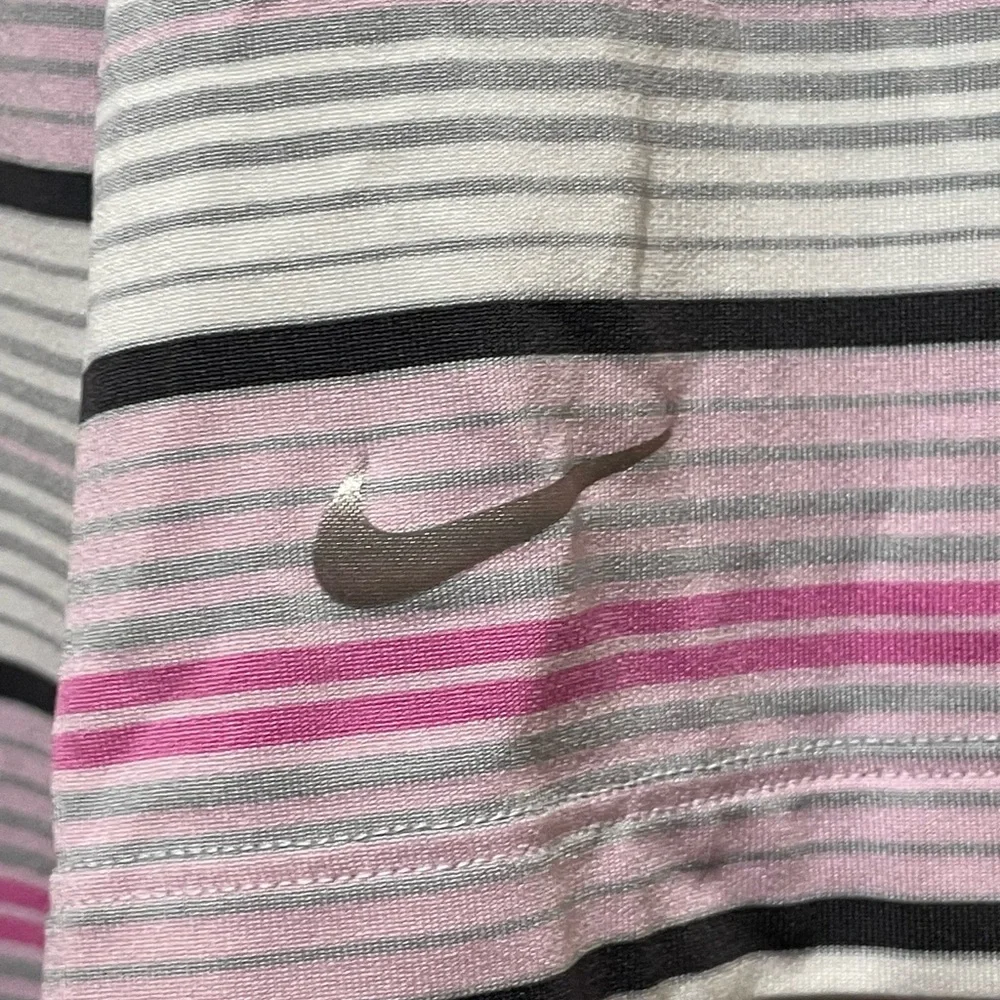 Nike Golf Tour Performance Dri-FIT Sz Large Pink White Black Stripe Sporty Polo